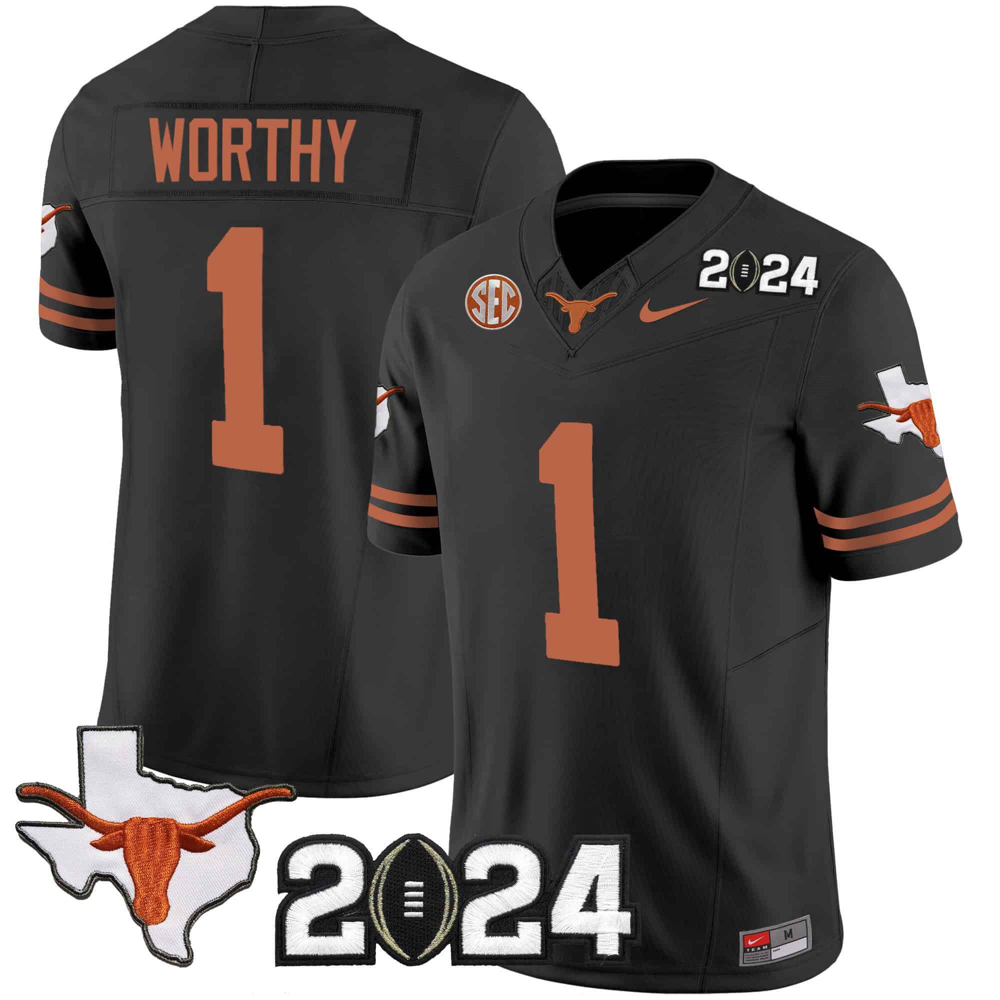 Men Texas Longhorns #1 Worthy Black 2024 Nike Vapor Limited NCAA Jersey style 1